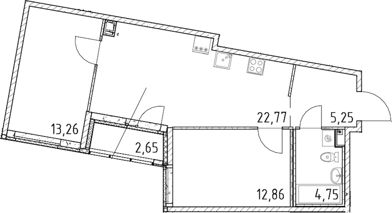 2-комнатная квартира 58.89 м², 10/17 эт., ЖК «Город Первых»